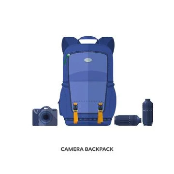 Camera backpack for travel. Illustrazione stock