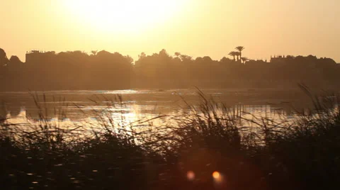 Camera boat - Sunset on the Nile river, Egypt Stock Footage 35012396