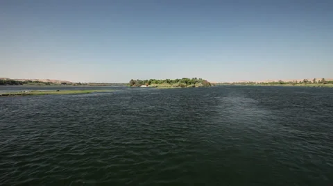 Camera boat - Wide view of the Nile river near Kom Ombo, Egypt Stock Footage 35102047