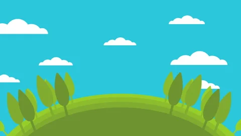 Camera Booms down and up from sky to a green hill with trees, park, forest. Stock Footage 305922335