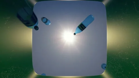 Camera at the bottom of waste bin showing plastic bottles falling into waste bin Video stock 115855170