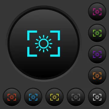 Camera brightness setting dark push buttons with color icons Stock Illustration