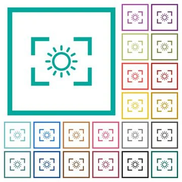 Camera brightness setting flat color icons with quadrant frames Stock Illustration