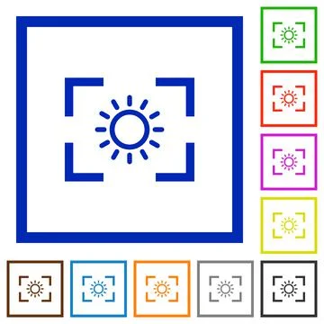 Camera brightness setting flat framed icons Stock Illustration