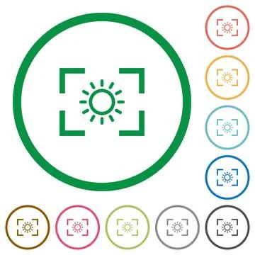 Camera brightness setting flat icons with outlines Illustrazione stock