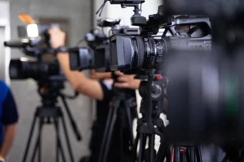 The camera broadcasts many calls and live broadcasts. Stock Photos