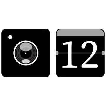 Camera, calendar icon flat black color isolated on white background. EPS 10 v Stock Illustration