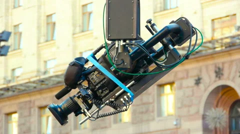 Camera on the camera crane is moving from right to left, close-up Stock Footage 66879329