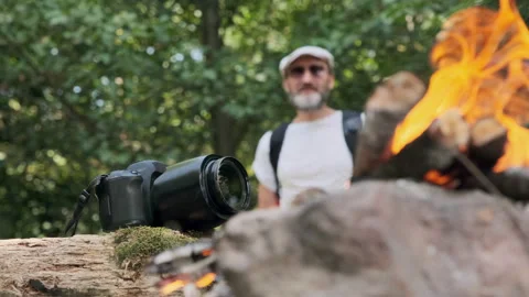 Camera by the Campfire Stock Footage 296044022