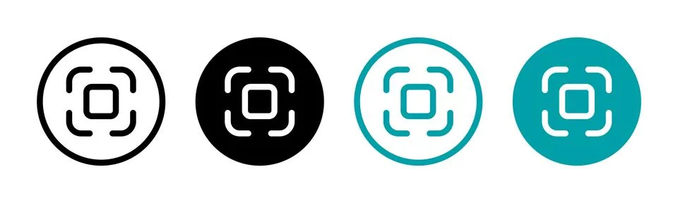 Camera capture button icon set. QR code scanner symbol. Screenshot vector s.. Stock Illustration