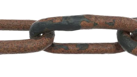 The camera captures a close-up of the links of a huge rusty chain. The chain Stock Footage 149508601