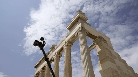 A camera captures the Parthenon, close shot. Stock Footage 91804490