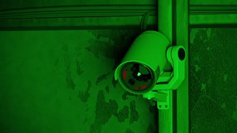 Camera CCTV in the dark. Night vision security camera fixed on steel pole.  Stock Footage 227699013