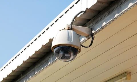 Camera cctv with outdoor background Stock Photos