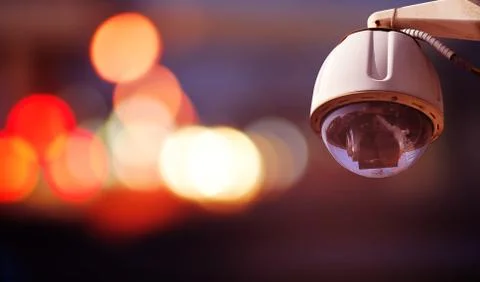 Camera cctv with outdoor background Stock Photos
