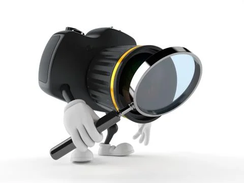 Camera character looking through magnifying glass イラスト素材