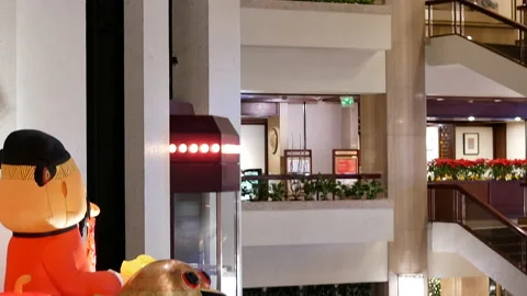Camera chasing of people taking elevator inside the shopping mall Video stock 103084430