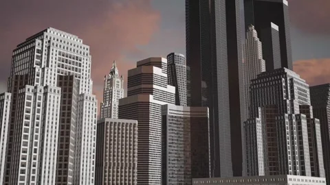 The camera circles around the high-rises of a modern metropolis against the Stock Footage 255626106