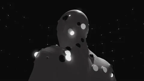 Camera circling around black and white humanoid robot Stock Footage 234102995