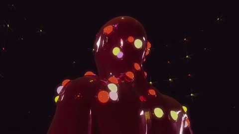 Camera circling around a red and orange humanoid robot Stock Footage 234102986