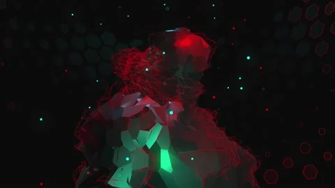 Camera circling around a red and green humanoid robot Stock Footage 234103041