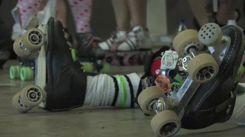 Camera close-up of skates during rest, Texas Roller Derby Video stock 232957503