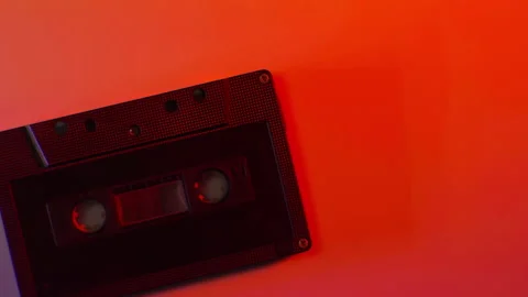 Camera close up tape cassette spin and lighting changing Stock Footage 149686753