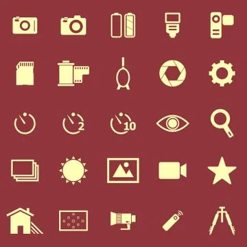 Camera color icons on red background Stock Illustration