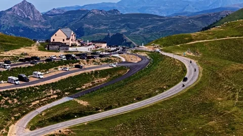 Camera Crane Down Col d'Aubisque Mountain Pass Road Pyrenees France Stock Footage 341538156