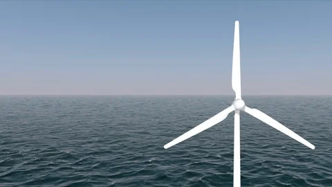 Camera crane Wind turbine with rotating blades in an offshore wind park Видео 85102793