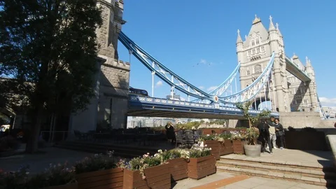 Camera cranes up from Tourists to Tower Bridge on the South Bank 動画素材 95020920