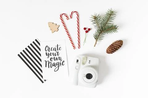 Camera with create your own magic inscription paper. High quality photo Stock Photos