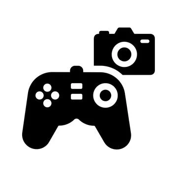 Camera, creative, game icon. Black vector graphics. Stock Illustration