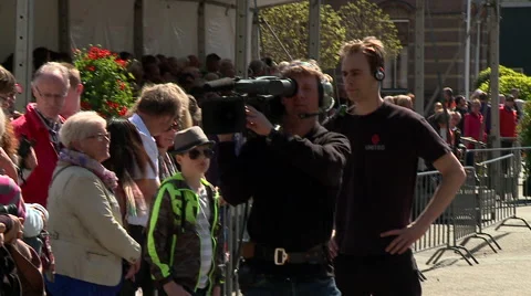 Camera Crew makes a shoot Off The Public During The Flower Parade. Keukenhof  Stock Footage