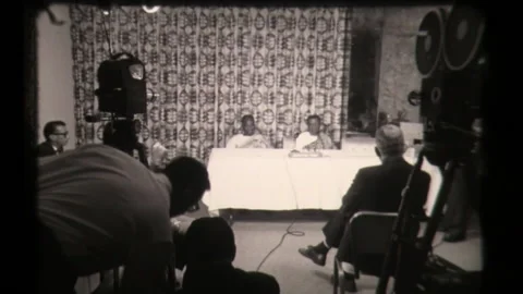 Camera Crew Prepares to Film Press Conference, Media, Press and Journalists Stock Footage 130736716