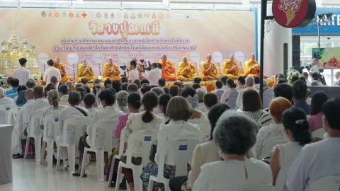 Camera Crew Take Video Photo, Thai Buddhist Monk Indoor Visakha Bucha Day Event Stock Footage 247658965