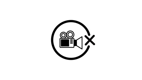 Camera with a cross mark icon animation, no video allowed, black and white .. Stock Footage 346497386