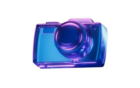 Camera with dark neon light effect, 3d rendering. Stock Illustration