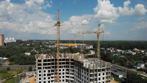 The camera descends from the top down at the construction site. Construction of Stock Footage 91407997