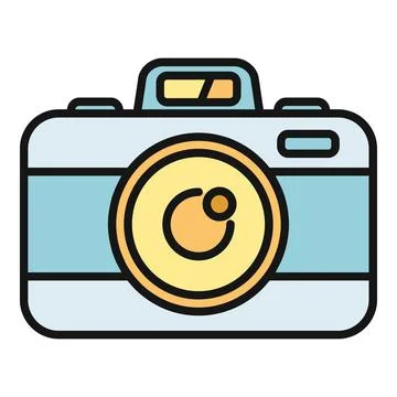 Camera device showing a flat line art style for digital media Stock Illustration