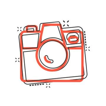 Camera device sign icon in comic style. Photography vector cartoon illustrati Stock Illustration