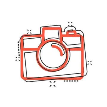 Camera device sign icon in comic style. Photography vector cartoon illustrati Stock Illustration