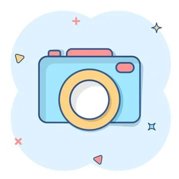 Camera device sign icon in comic style. Photography vector cartoon illustrati Stock Illustration