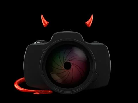 Camera with devil horns and tail Stock Illustration