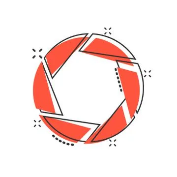 Camera diaphragm icon in comic style. Lens cartoon sign vector illustration o 스톡 일러스트