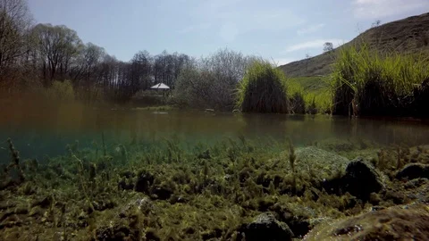 Camera dive into the water transparent stream 스톡 동영상 106805783