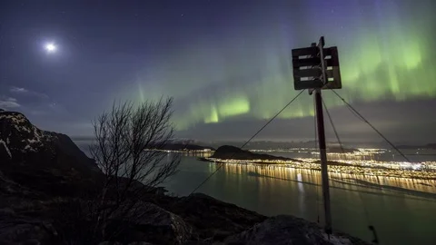Camera dolly and Northern Lights Stock Footage 87955582