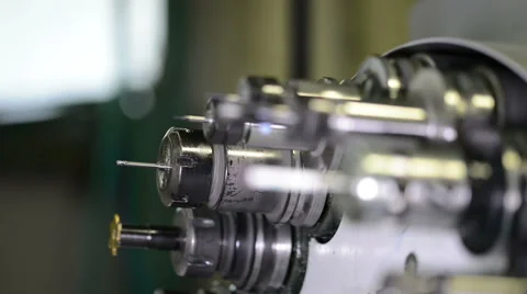 Camera dolly moves on cnc machine showing tools changer with drills Stock Footage 48990446