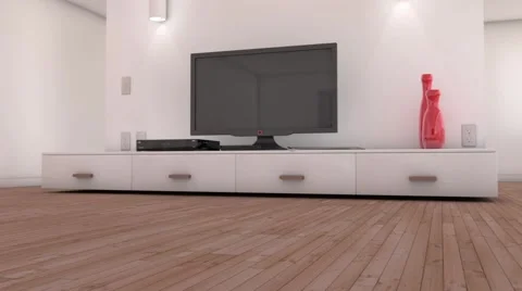 Camera dolly towards TV in modern loft Stock Footage 62356081