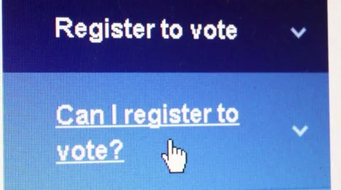 Camera dolly into voter information website, cursor moving to click for info 스톡 동영상 63201507